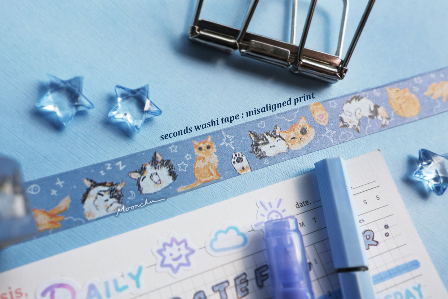 photo depicts what one could expect from a "seconds" washi tape, meaning small errors in printing that aren't quite up to par, but still a pretty washi tape. this photo illustrates a misaligned printing error, resulting in a slightly blurry effect on the washi design.