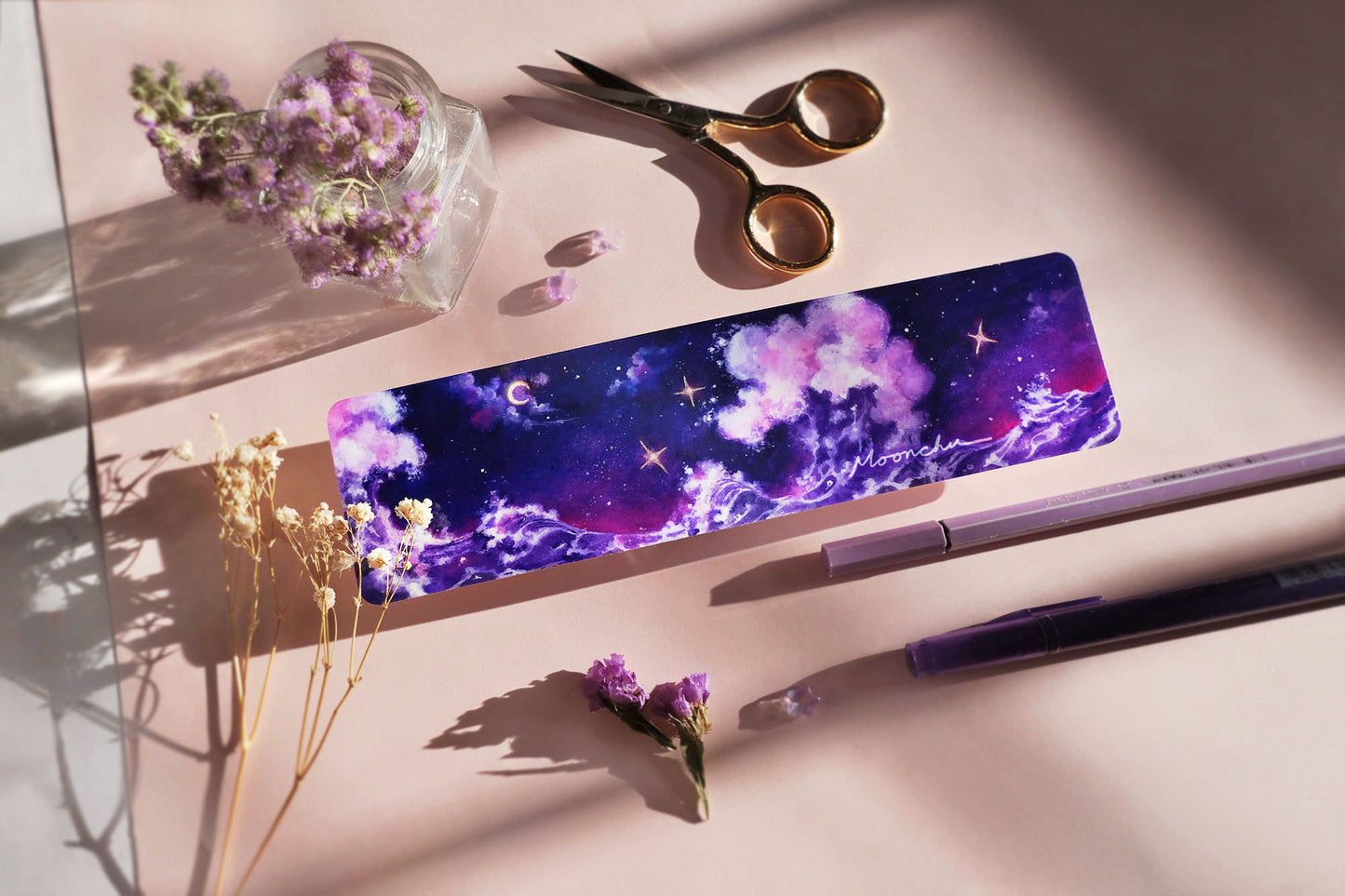 amethyst wave bookmark, original art bookmark