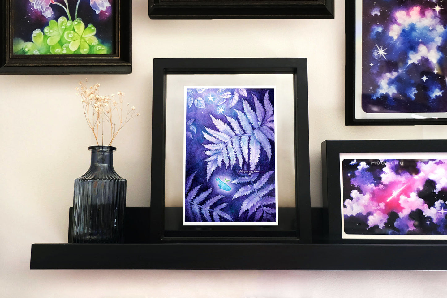 beneath the ferns fern art, mixed media art print