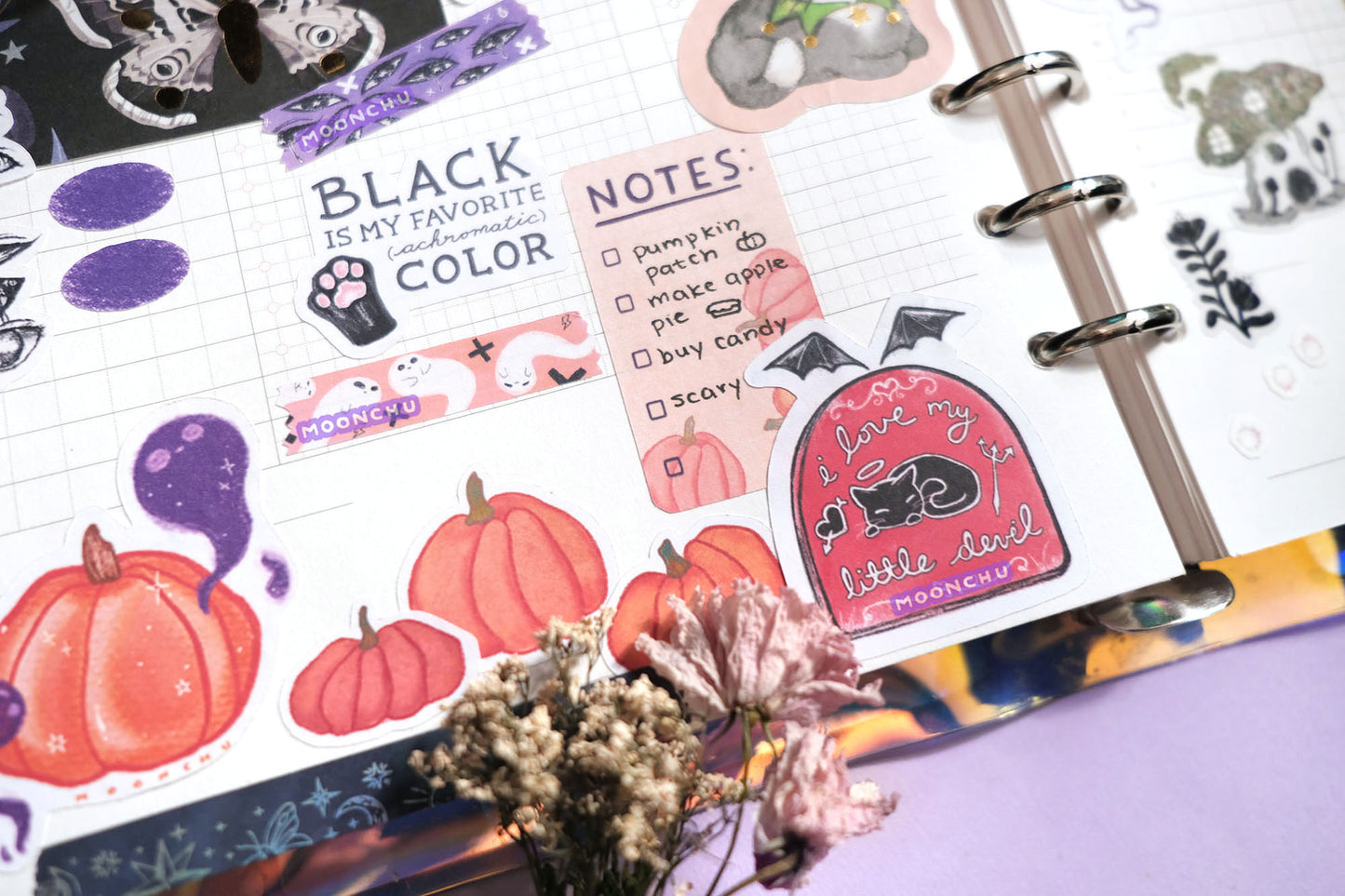 i love black cats forever halloween sticker sheet, witchy black cat stationery
