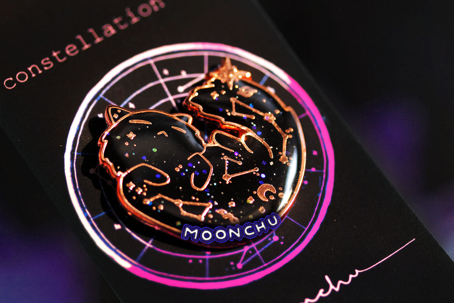 constellation cat enamel pin, space cat, original moonchu pin, black cat pin