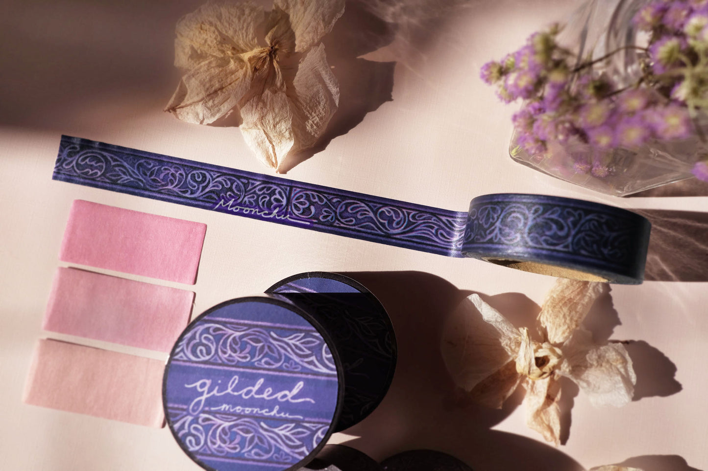 gilded washi tape original artist tape, intricate floral washi tape