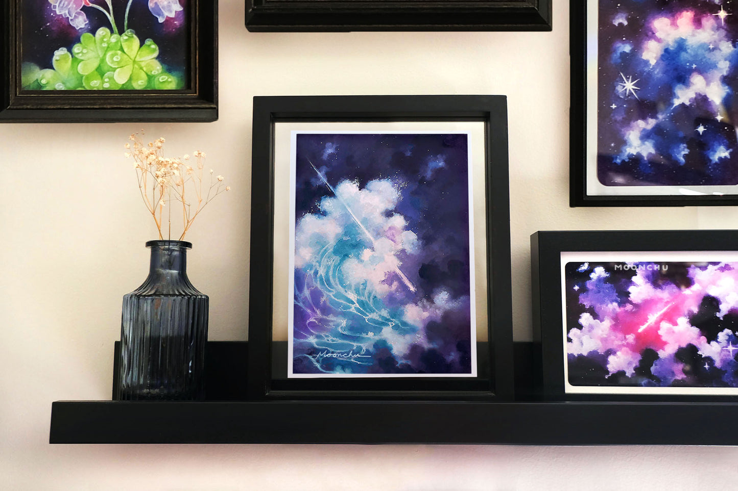 lance, A5 mixed media original art print, ocean wave art, moody painting