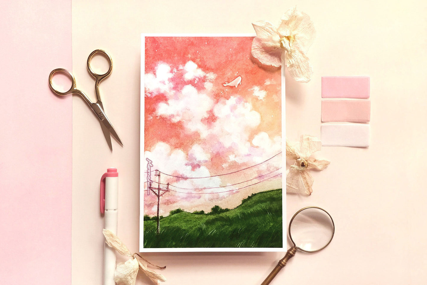 road trip countryside art, watercolour art print