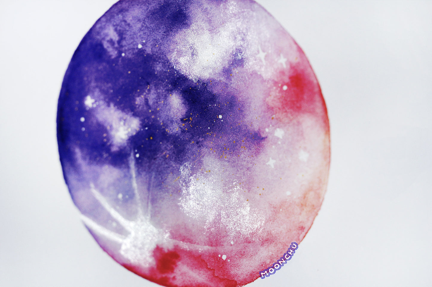 shimmering moon painting, embellished watercolour art print