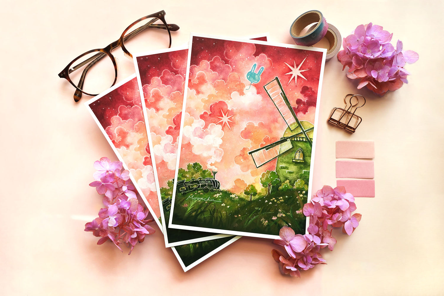 original art by moonchu, moonchu, whimsical art, landscape painting, botanical plant lover, floral, cottagecore, pastel aesthetic, pet portrait, pet memorial, inspired by nature, nature artist