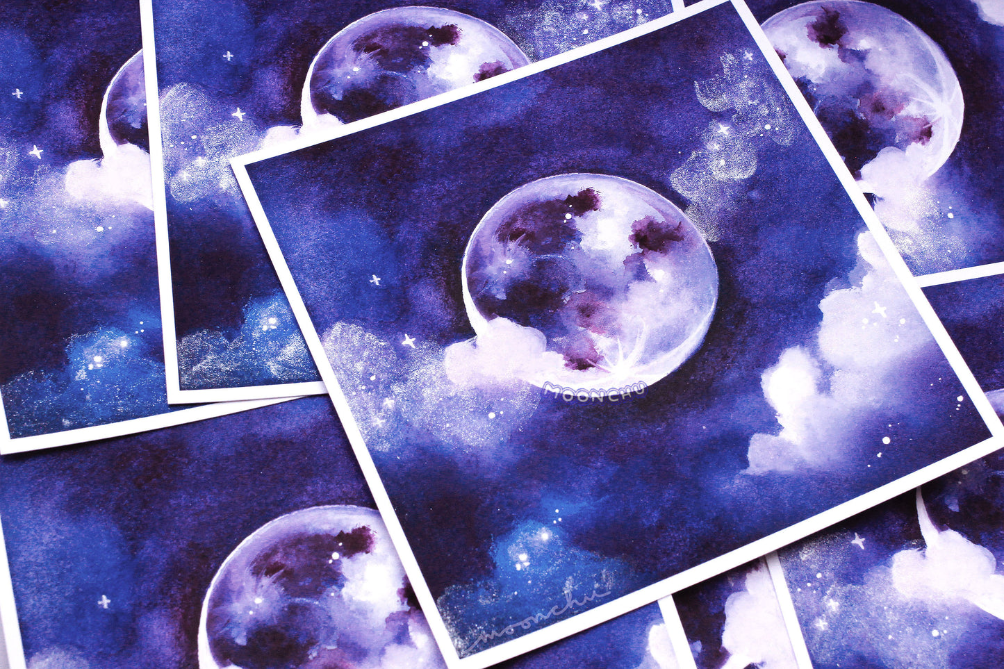 velvet moon painting, embellished watercolour art print