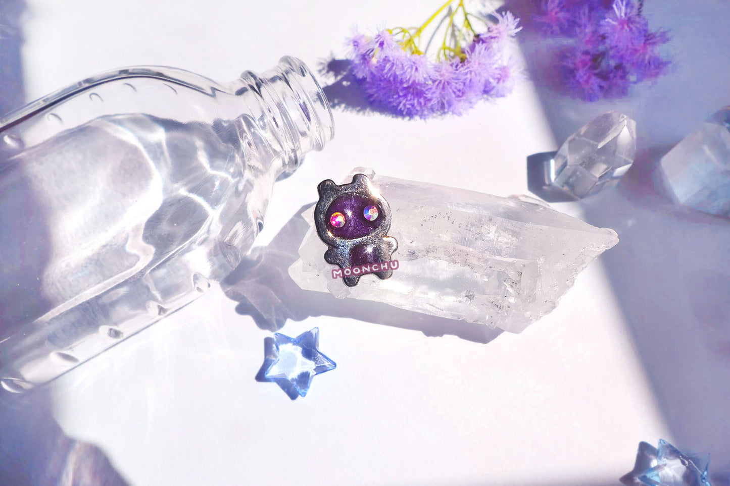 void uchuujin unique enamel pin with crystalline eyes, space alien gem enamel pin