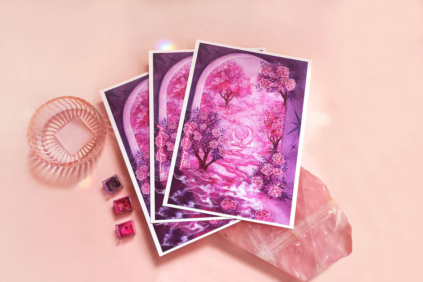 with the camellias flower art, A5 mixed media original art print