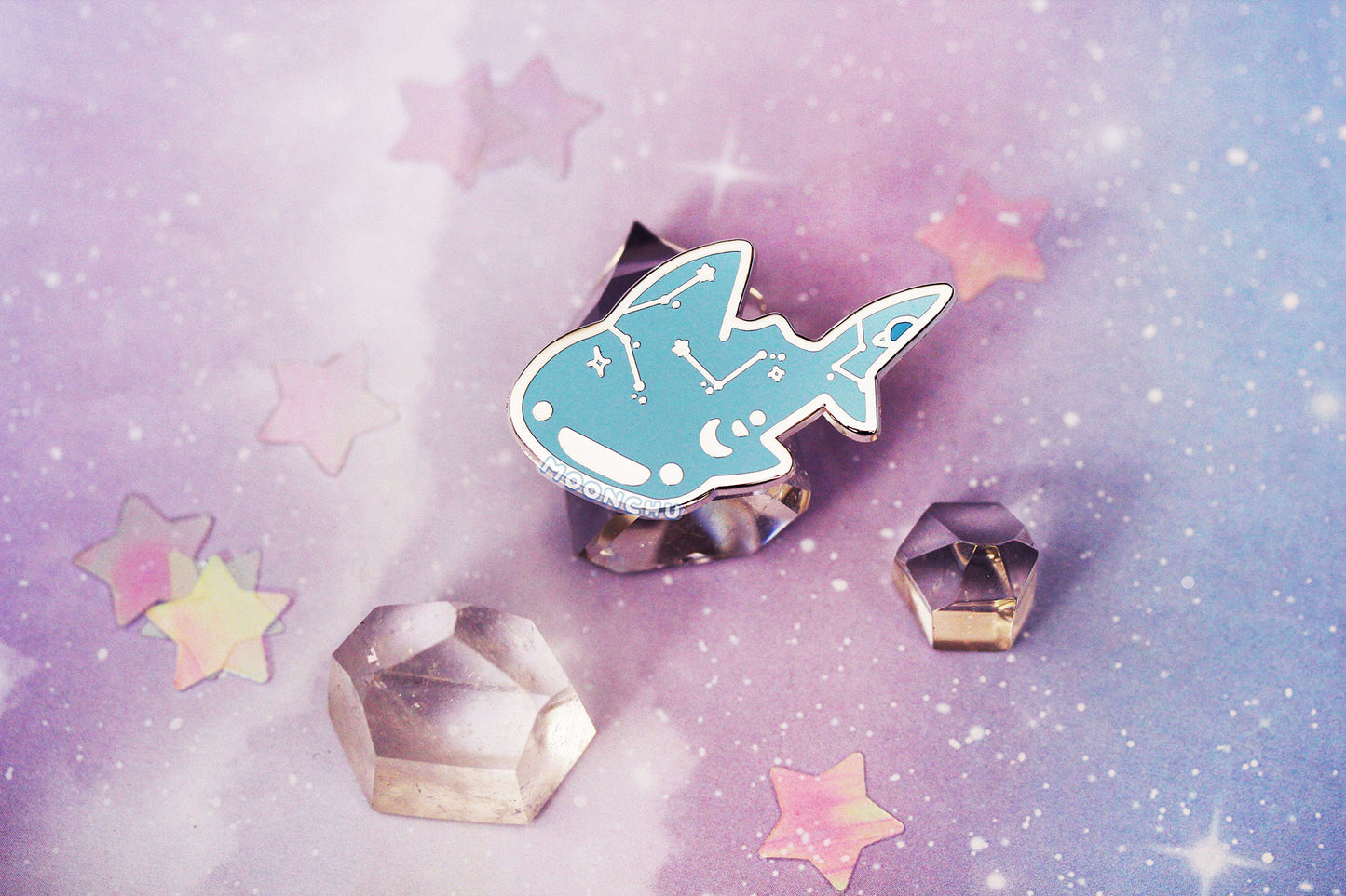 celestial whale shark enamel pin, constellation space whale pin