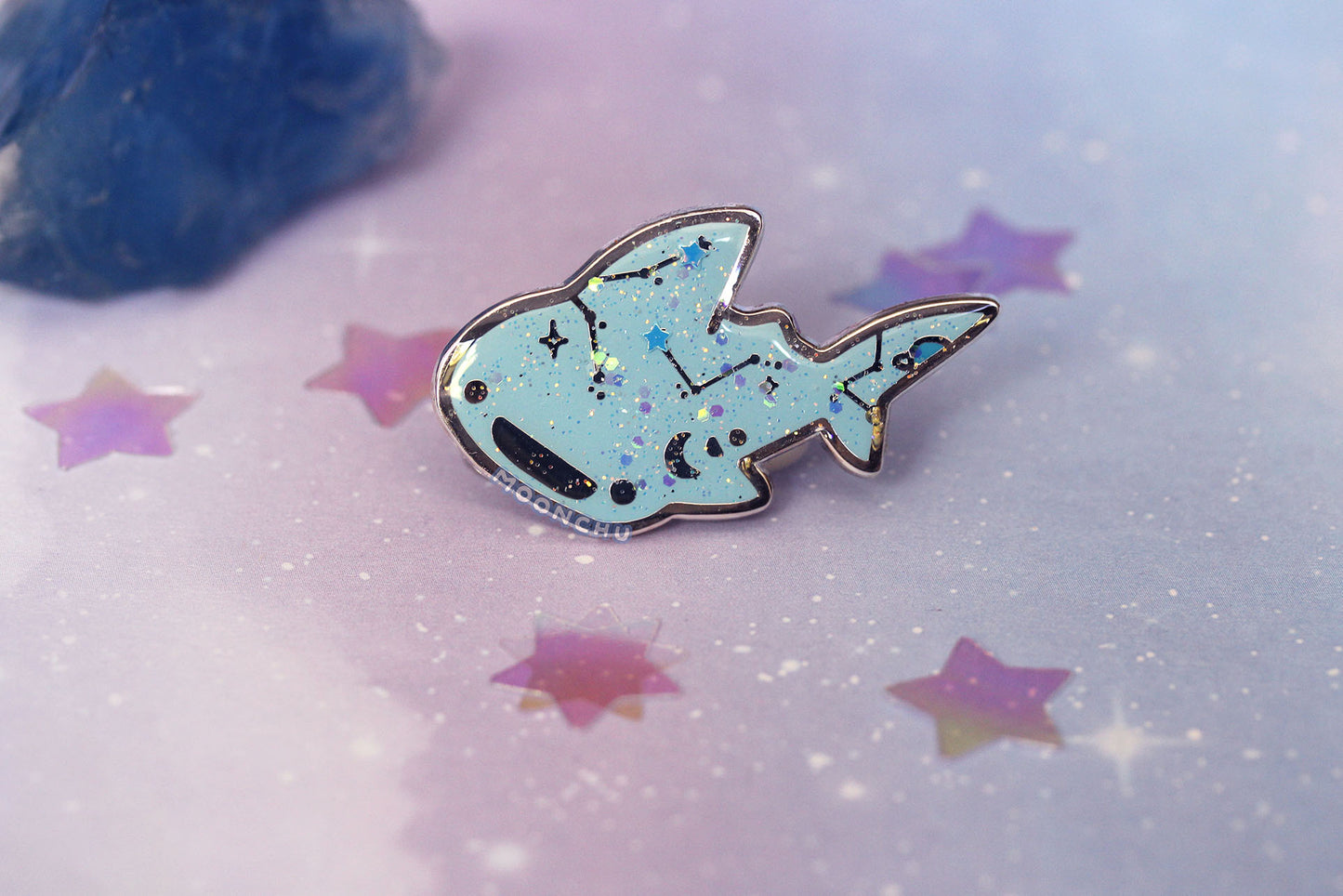celestial whale shark enamel pin, constellation space whale pin