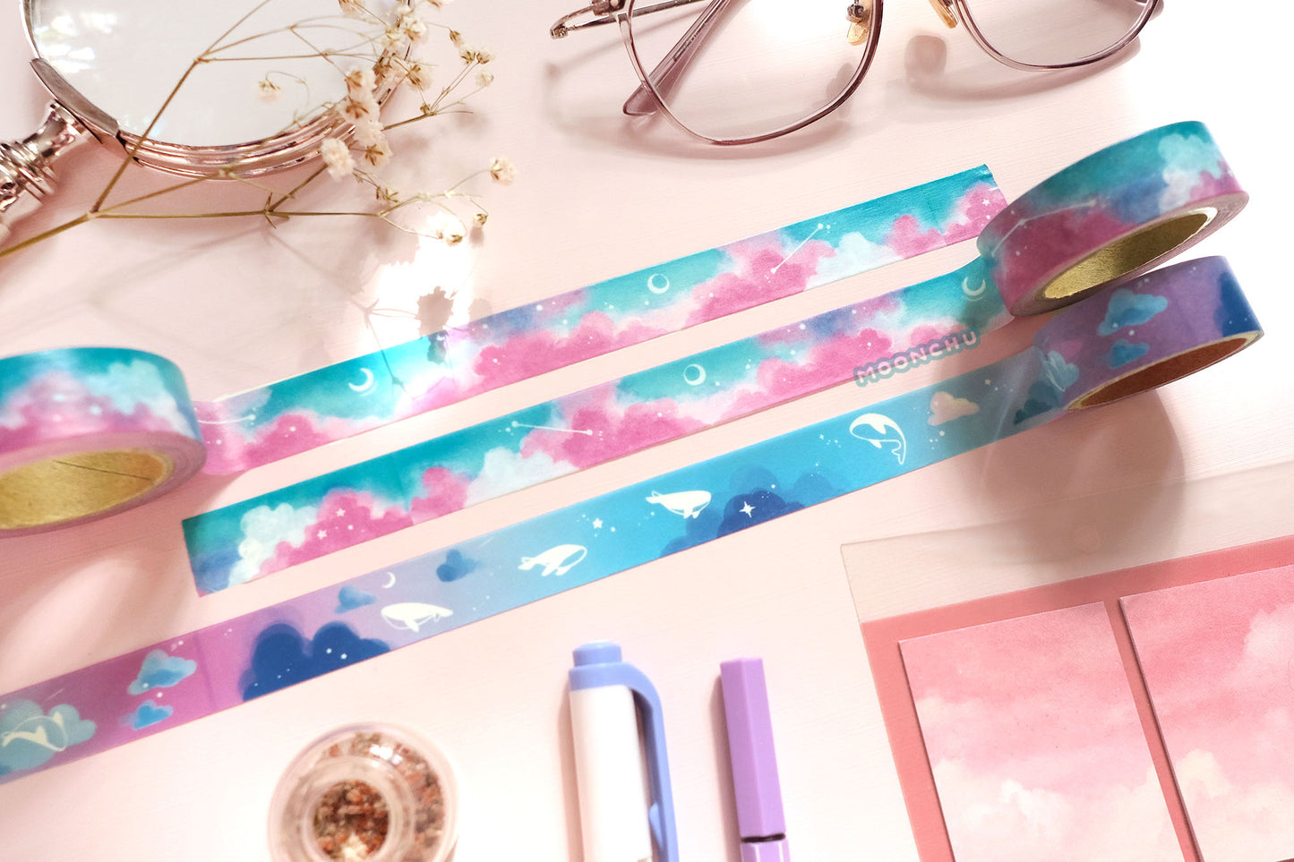 dusk whale washi tape, sky whale washi tape, original artist tape