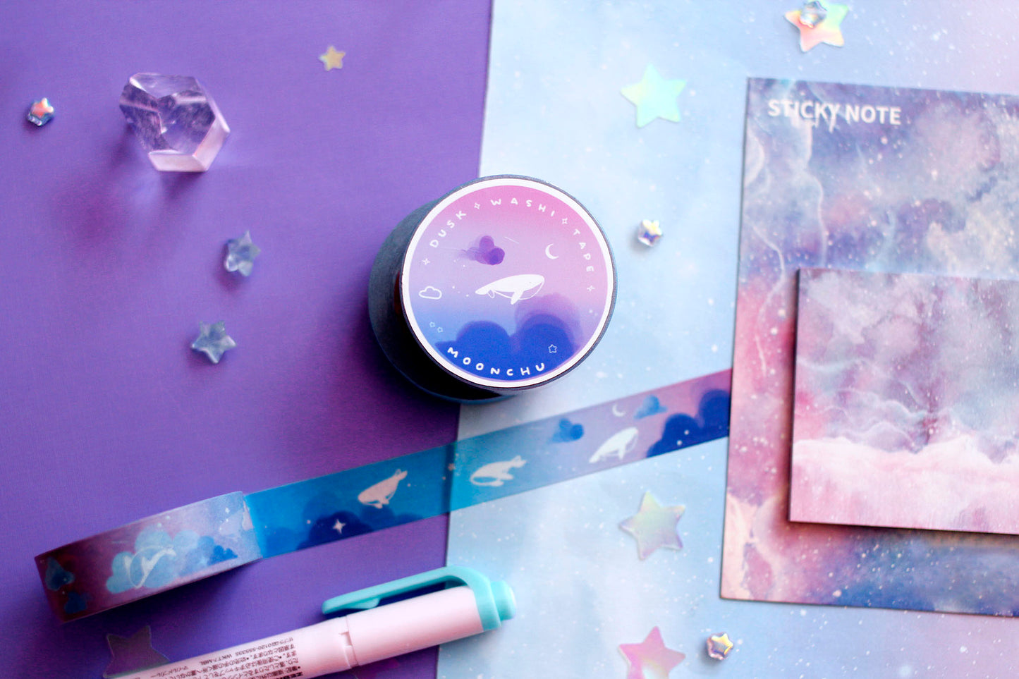 dusk whale washi tape, sky whale washi tape, original artist tape