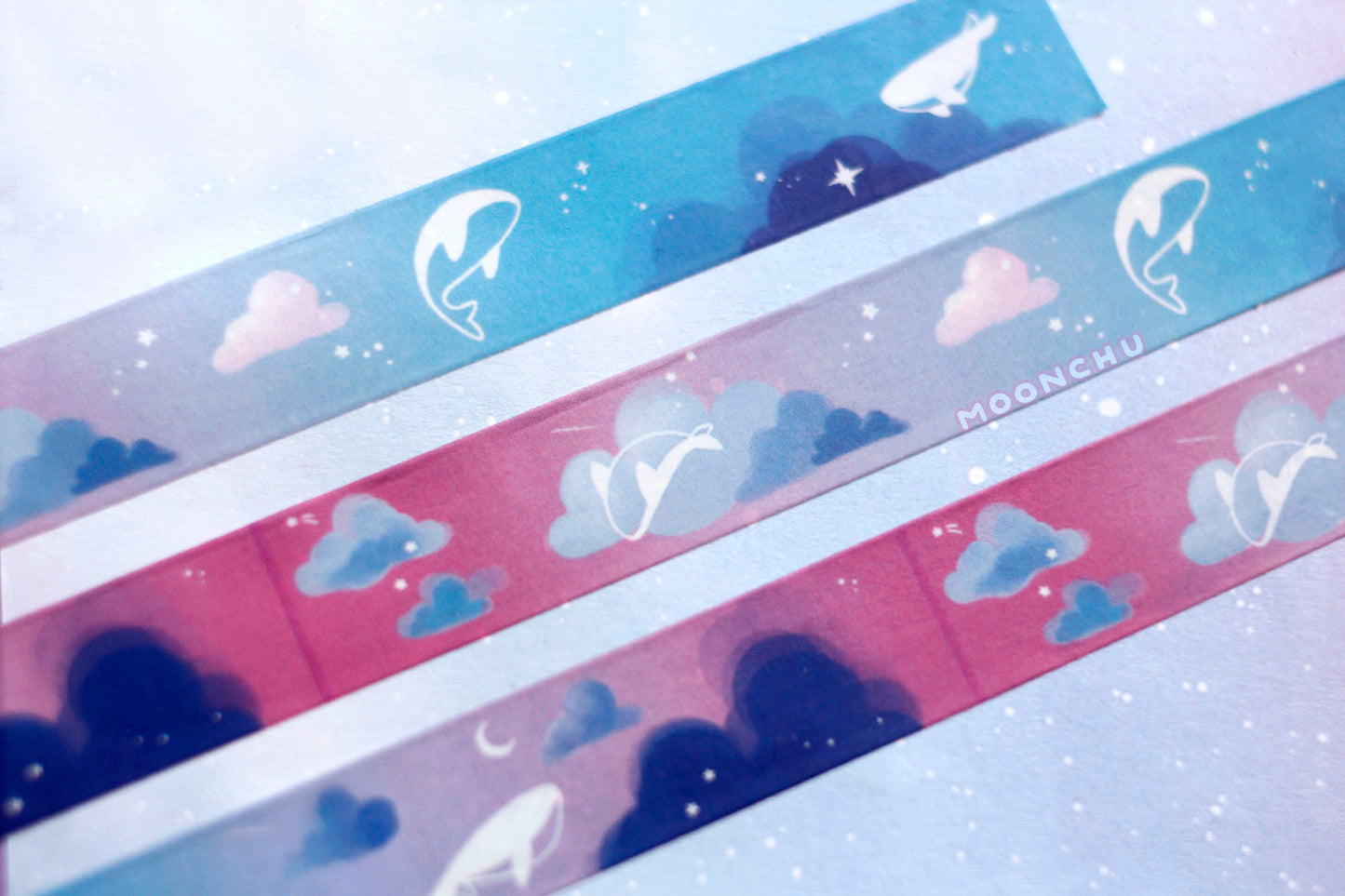dusk whale washi tape, sky whale washi tape, original artist tape