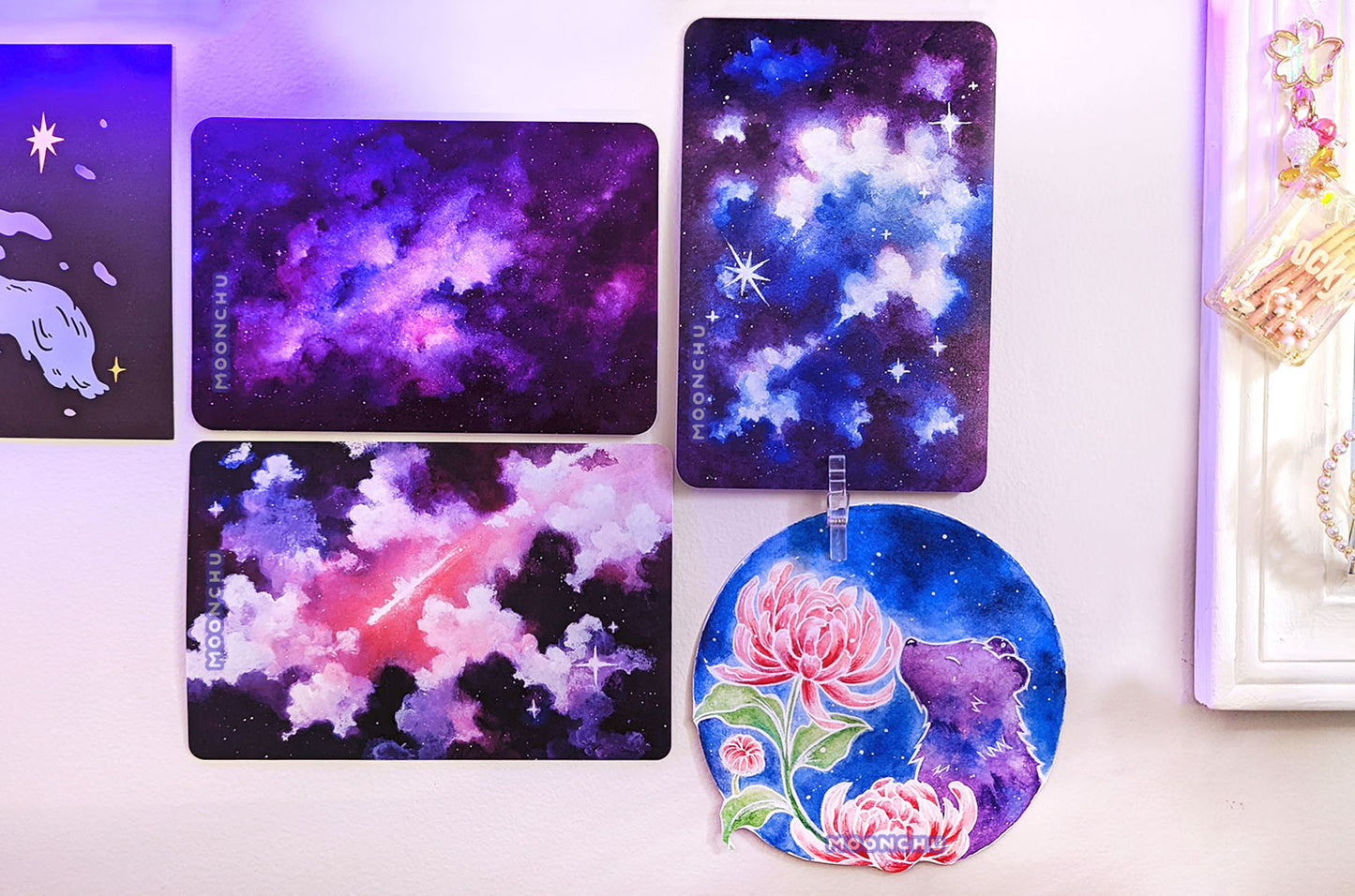 february's snow moon bear art, chrysanthemum art, A5 watercolour art print