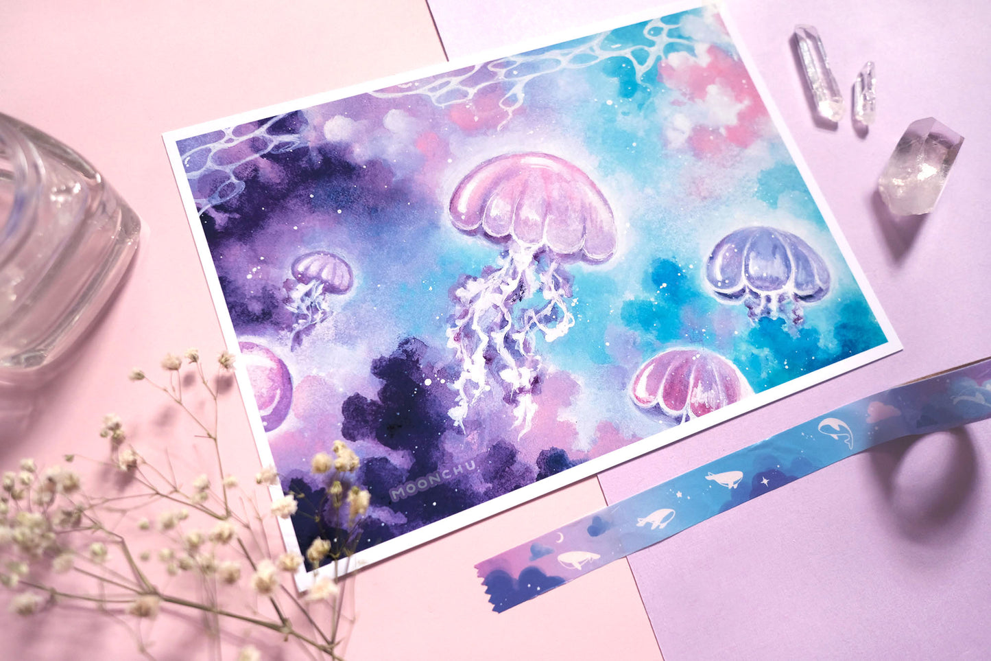 jelly journey jellyfish art, A5 watercolour art print