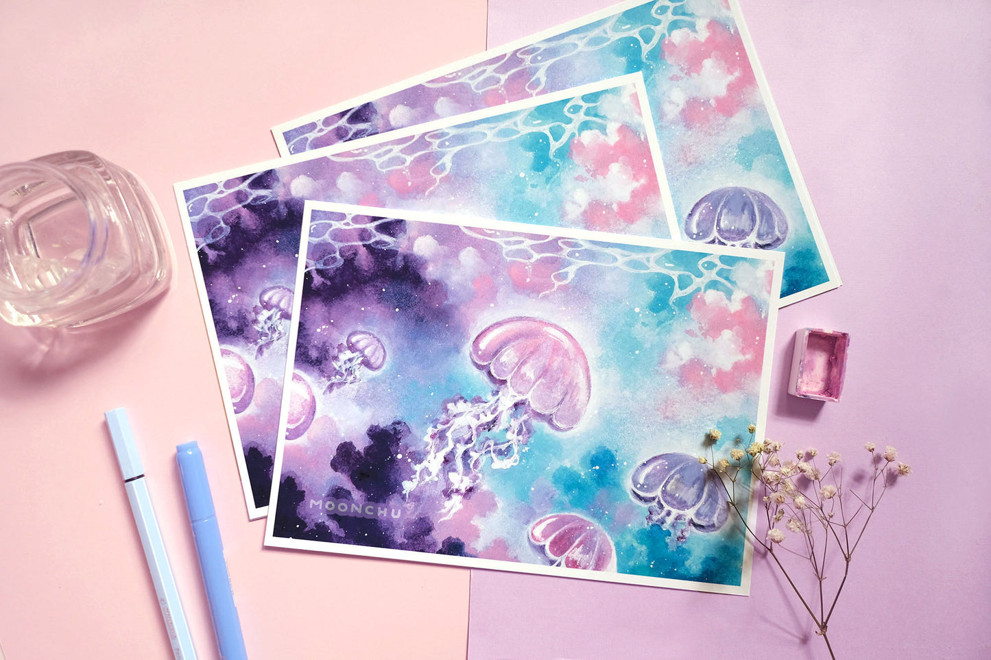 jelly journey jellyfish art, A5 watercolour art print