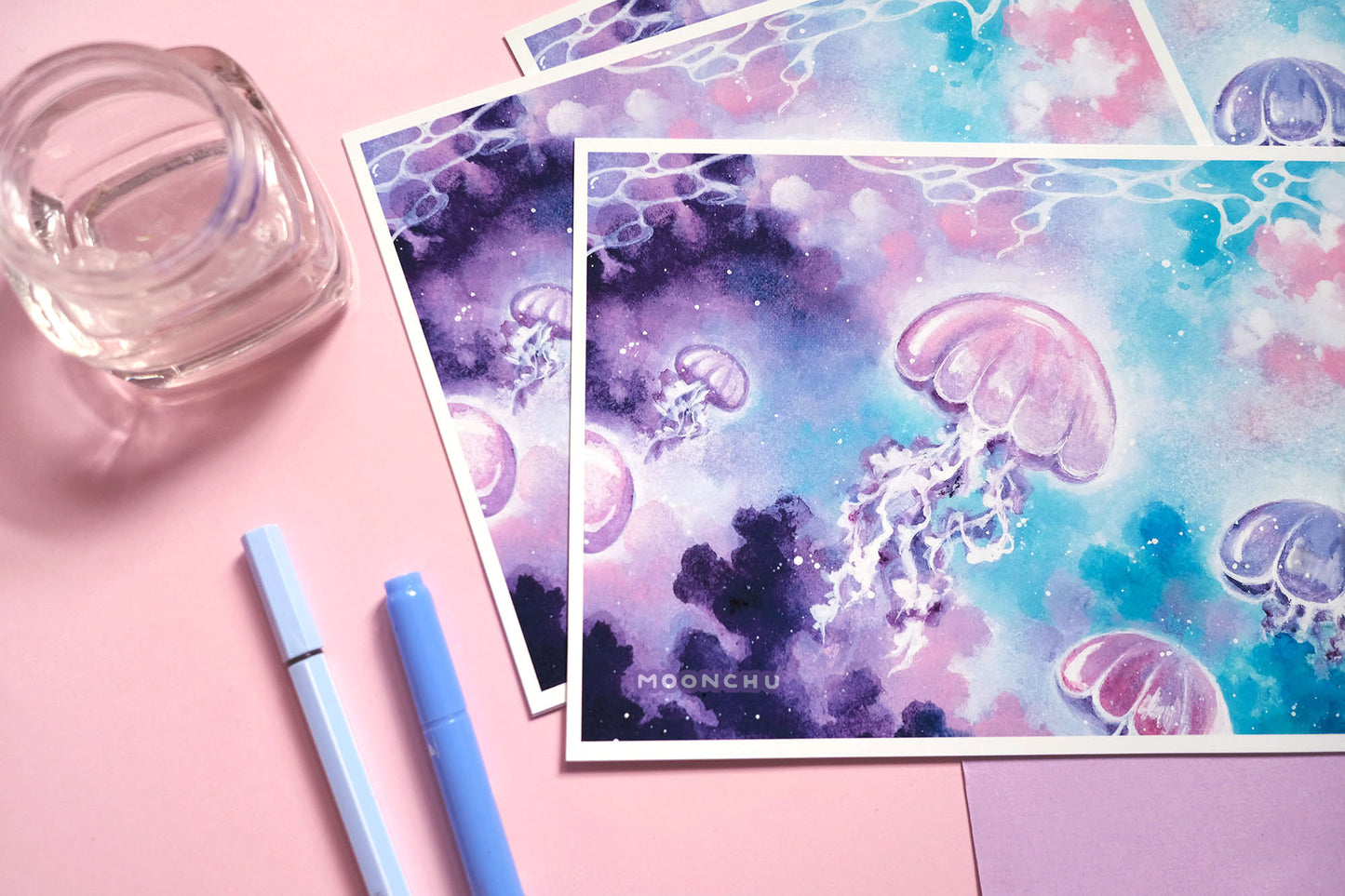 jelly journey jellyfish art, A5 watercolour art print