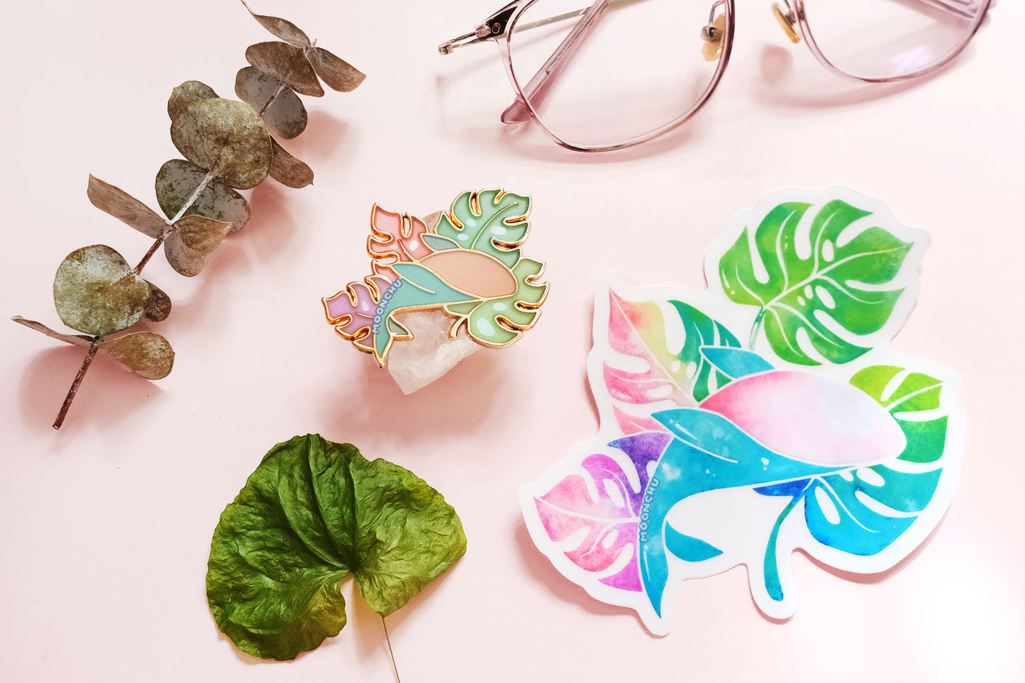 sleeping under the monsteras whale enamel pin, monstera leaf pin, plant whale pin