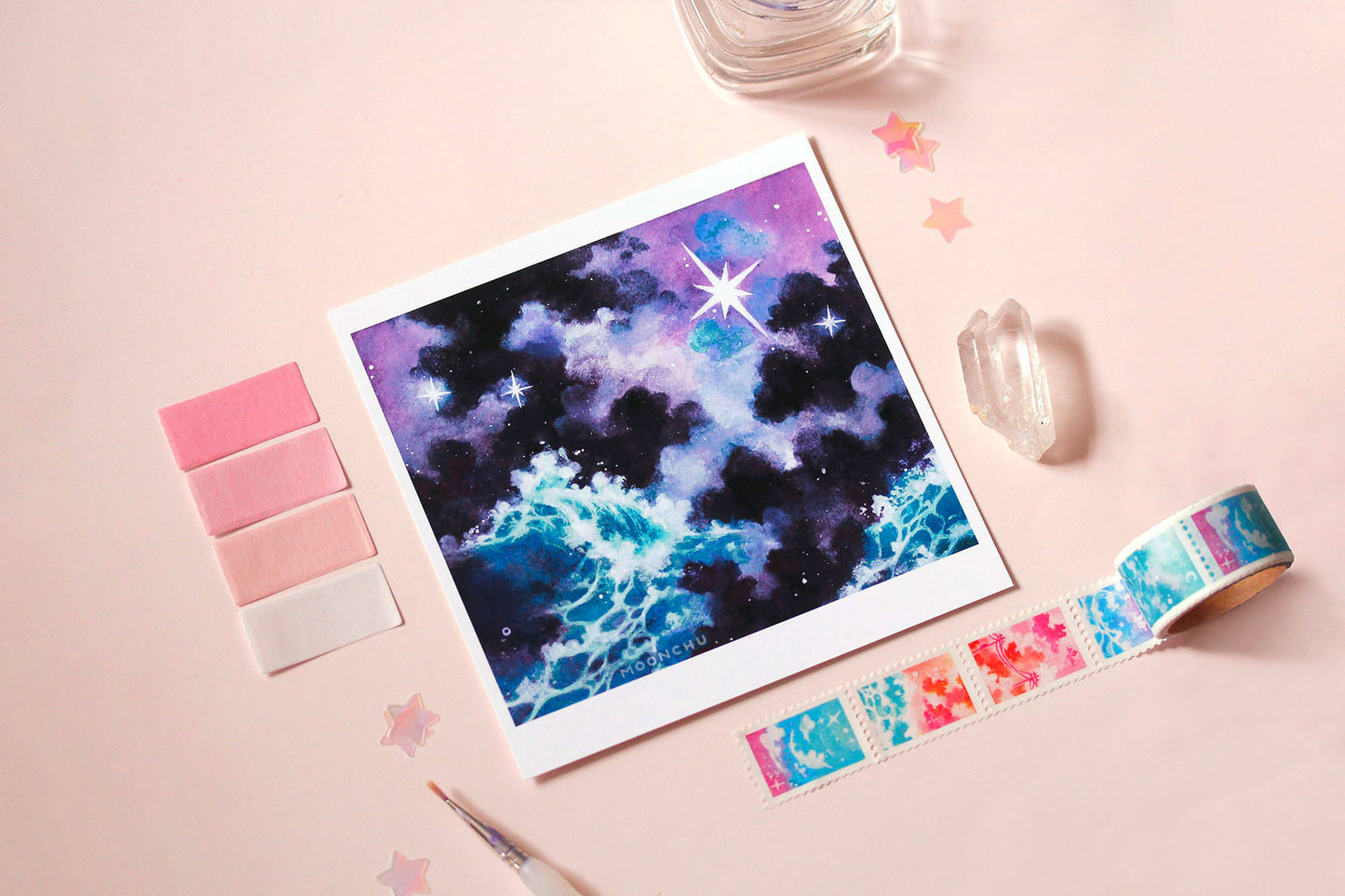 north star moody ocean art, watercolour art print