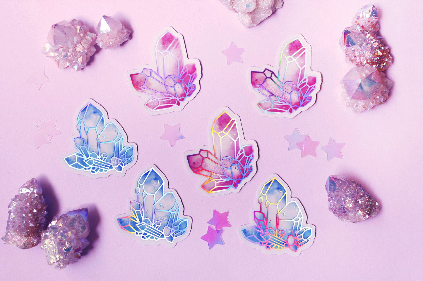 soft pastel crystal holographic die cut vinyl sticker