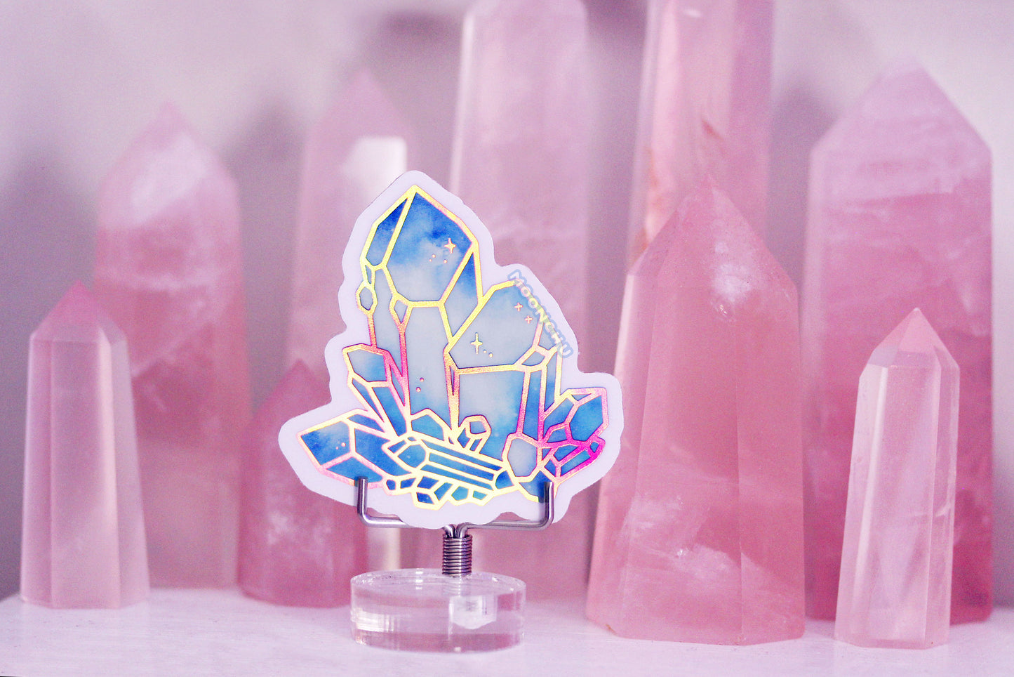 soft pastel crystal holographic die cut vinyl sticker