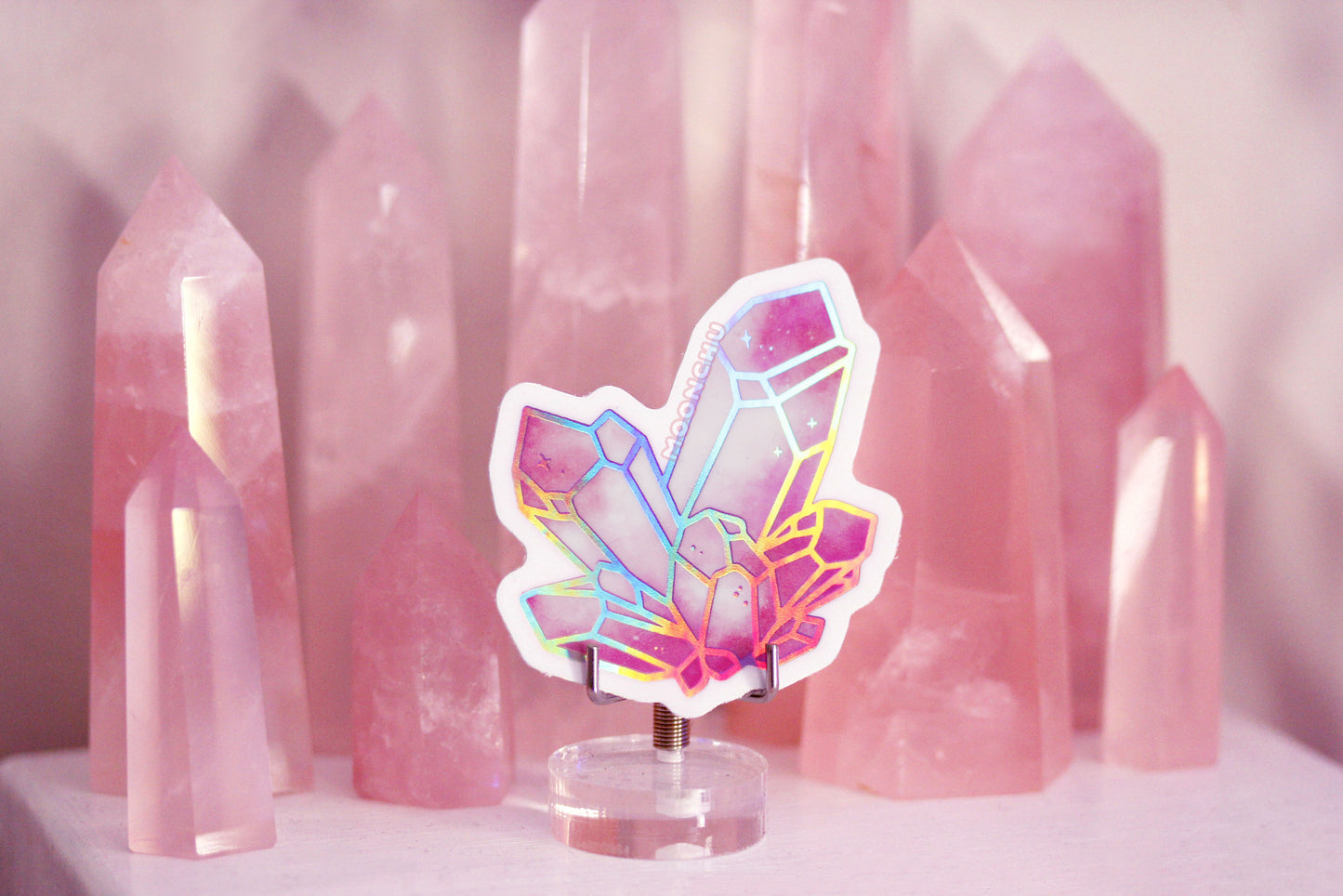 soft pastel crystal holographic die cut vinyl sticker