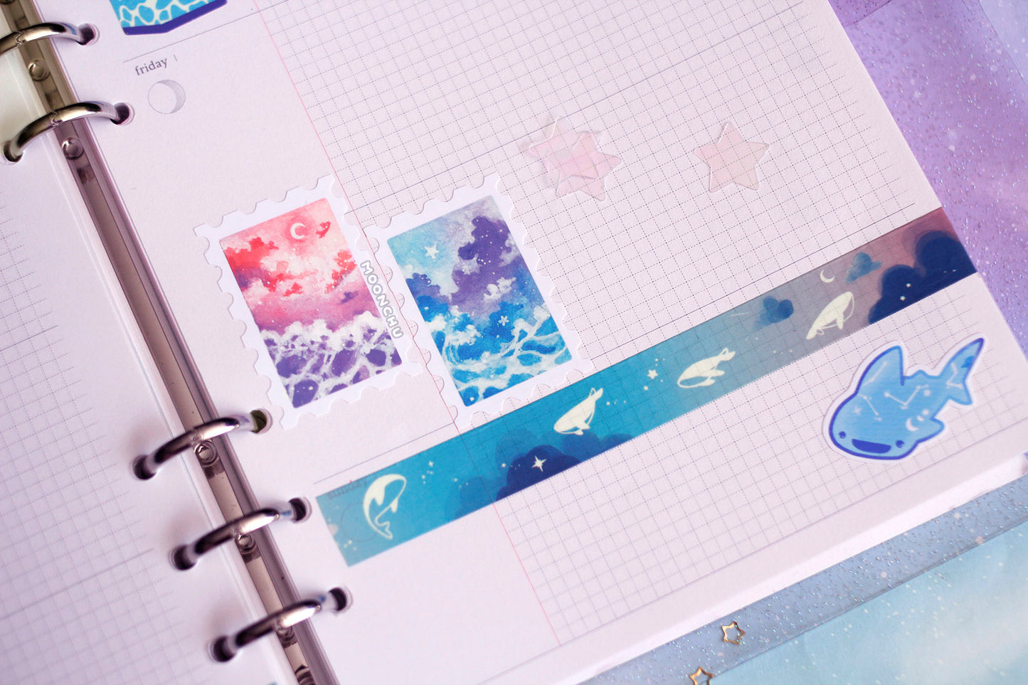 dusk whale washi tape, sky whale washi tape, original artist tape
