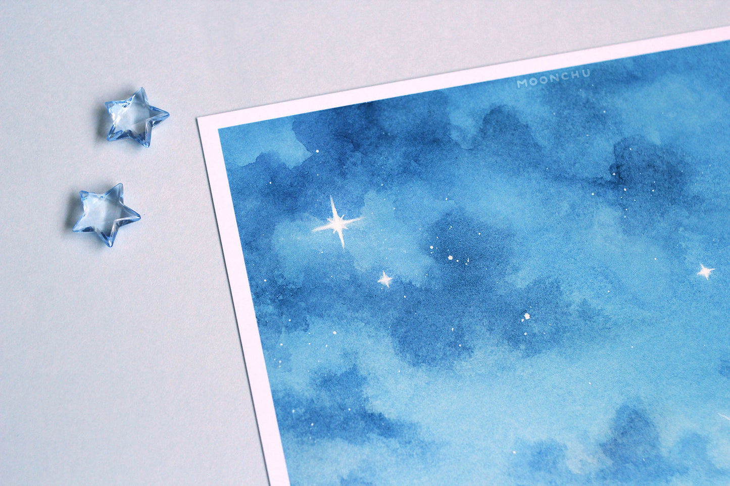 ignored texts, blue cloud sky art, A5 watercolour art print