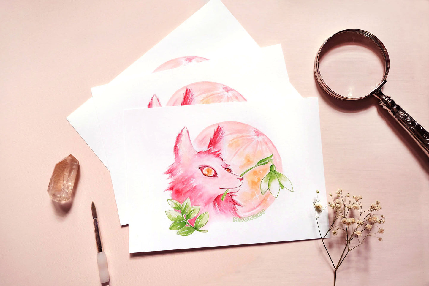 january's wolf moon, wolf art A5 watercolour art print