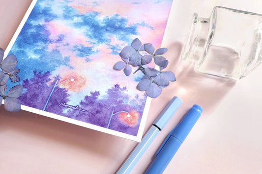 april skies sky art, watercolour art print