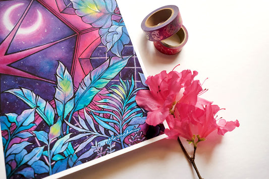 a quiet conservatory botanical art, A5 mixed media original art print