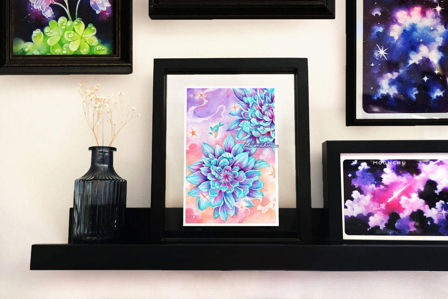 considering chrysanthemums mixed media art print