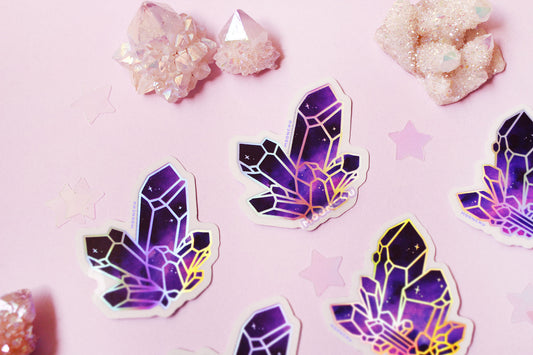 galaxy crystal holographic die cut vinyl sticker