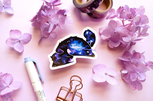 galaxy kitty sticker, space cat sticker, die cut cat vinyl sticker