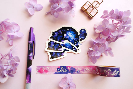 galaxy kitty sticker, space cat sticker, die cut cat vinyl sticker
