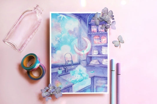 gossamer memory surreal kitchen art, A5 watercolour art print
