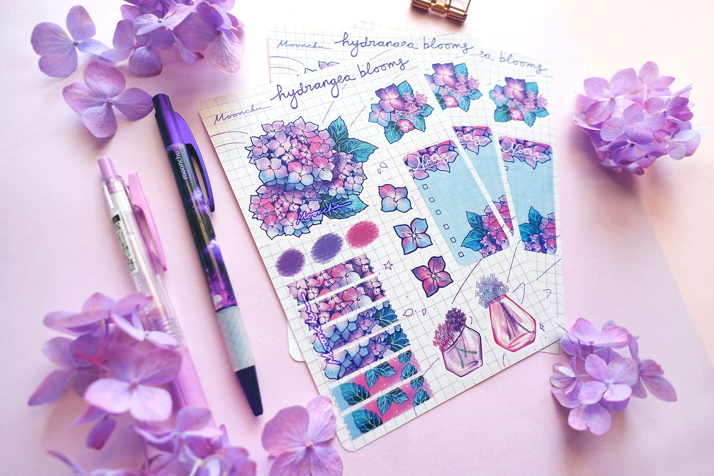 hydrangea blooms kiss cut sticker sheet