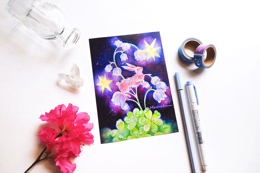 lunar rabbit year of the rabbit art, mixed media original art print