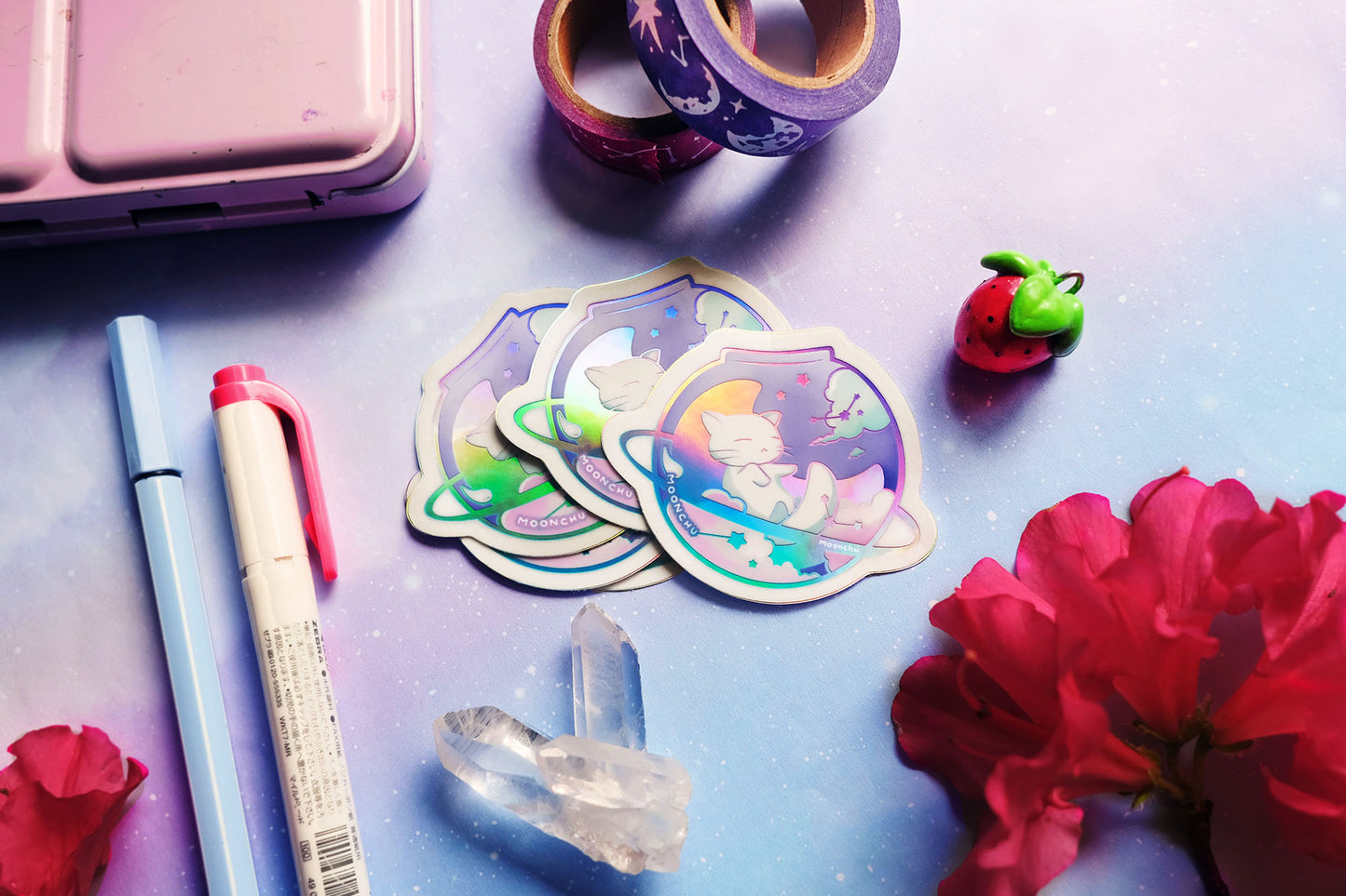 moon angel guardian holographic die cut vinyl sticker