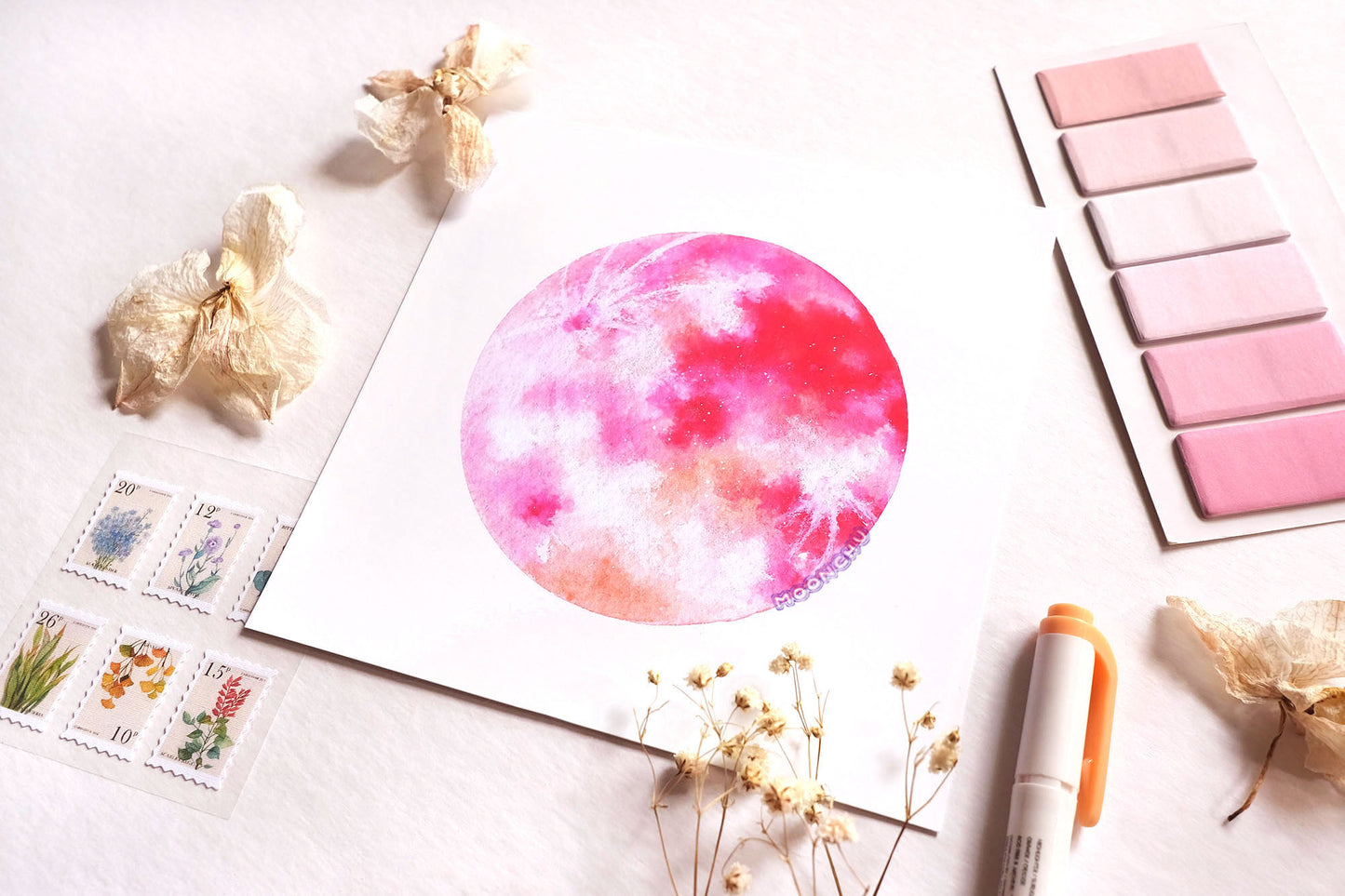 pink moon mixed media art print