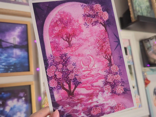with the camellias flower art, A5 mixed media original art print