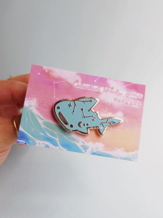 celestial whale shark enamel pin, constellation space whale pin