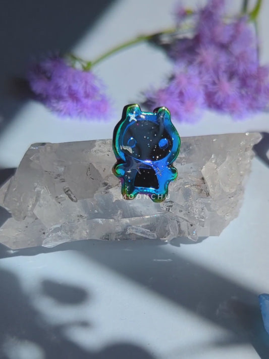 rainbow uchuujin pin, rainbow anodized extraterrestrial alien ufo enamel pin