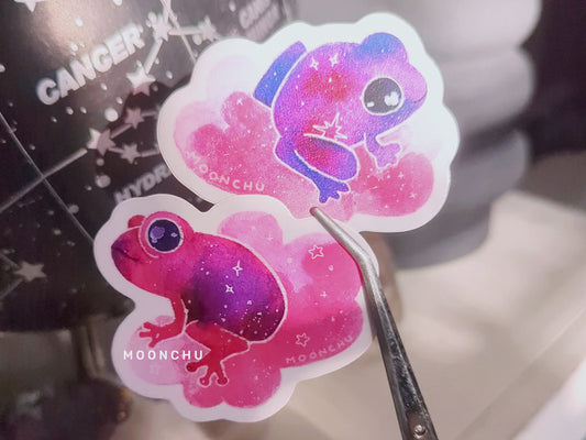 video showcasing vibrant, high colour and glossy frog friend stickers.