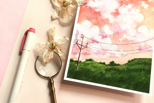 road trip countryside art, watercolour art print