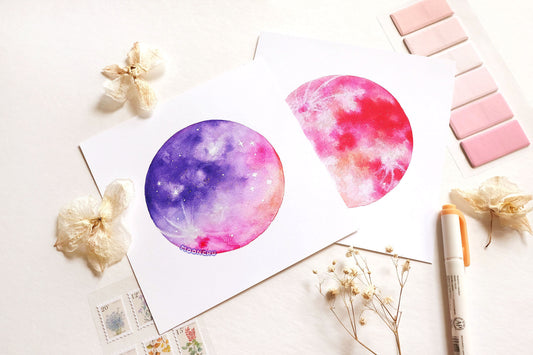 shimmering moon painting, embellished watercolour art print