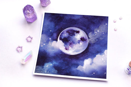 velvet moon painting, embellished watercolour art print