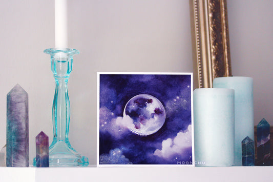 velvet moon painting, embellished watercolour art print