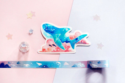 sky whale shark sticker, sky whale sticker, transparent vinyl sticker